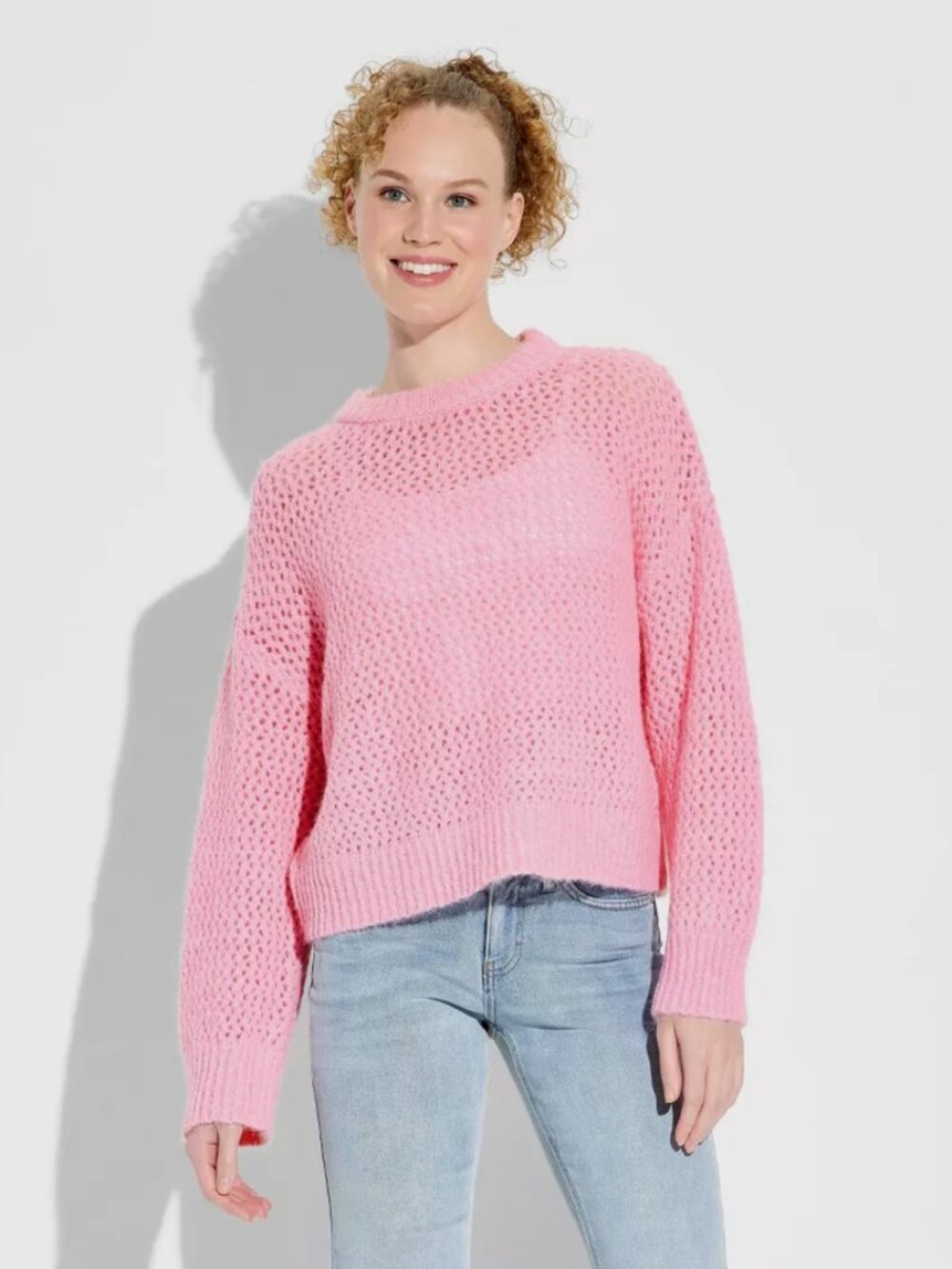 Women's Openwork Crewneck Pullover Sweater - Wild Fable Pink S
